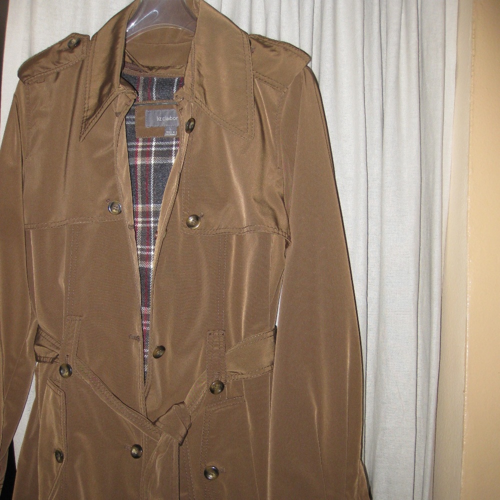 NEW DESIGNER TRENCH COAT, ZIP-OUT LINING TAN, L. Claiborne, sz 14, sz 12